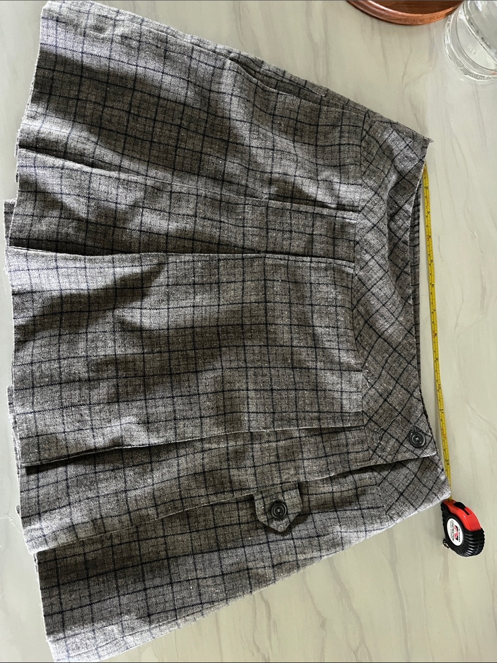 Gray Plaid Circle Skirt with Button Tab